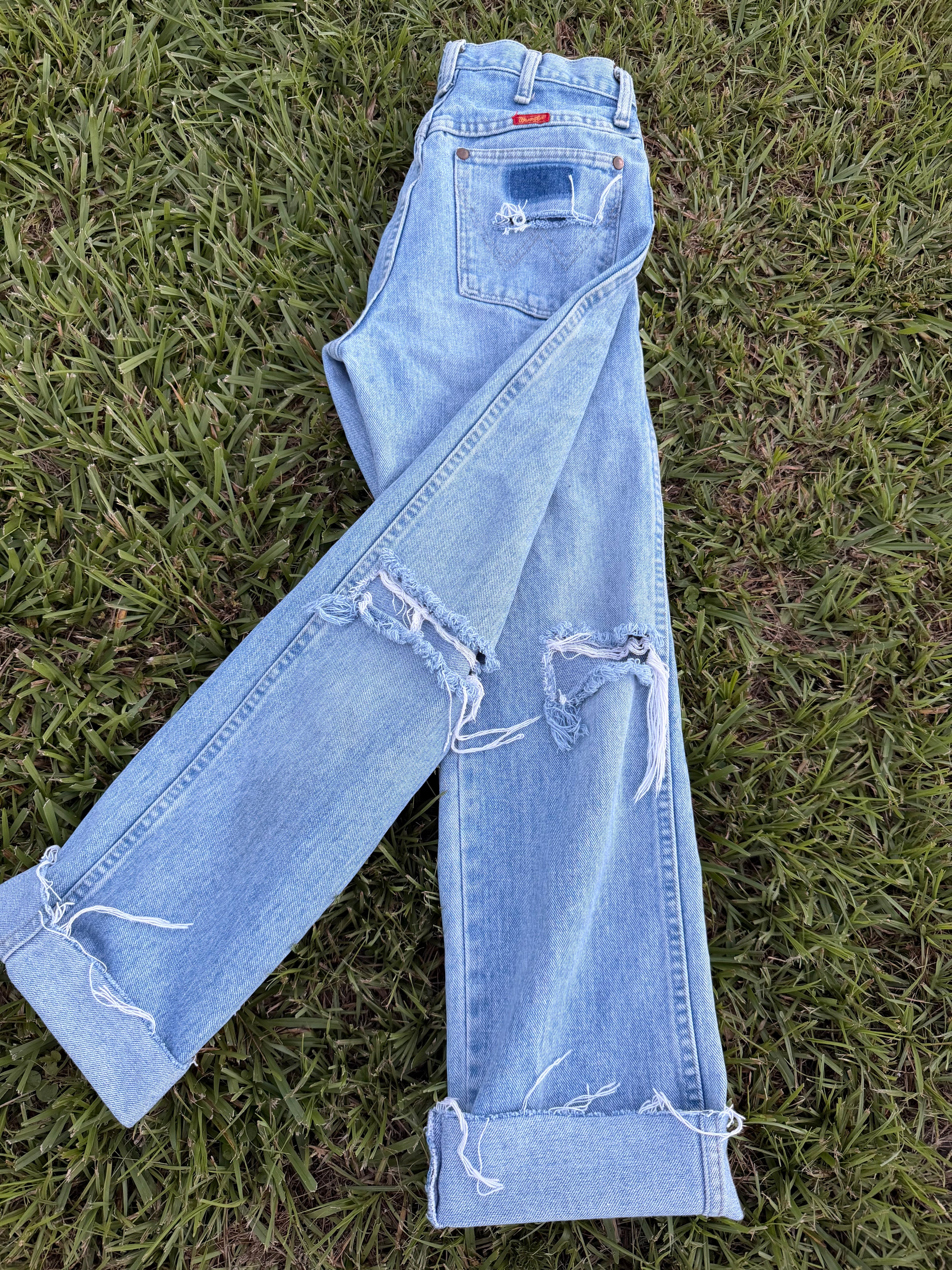 Custom distressed Wrangler size 5