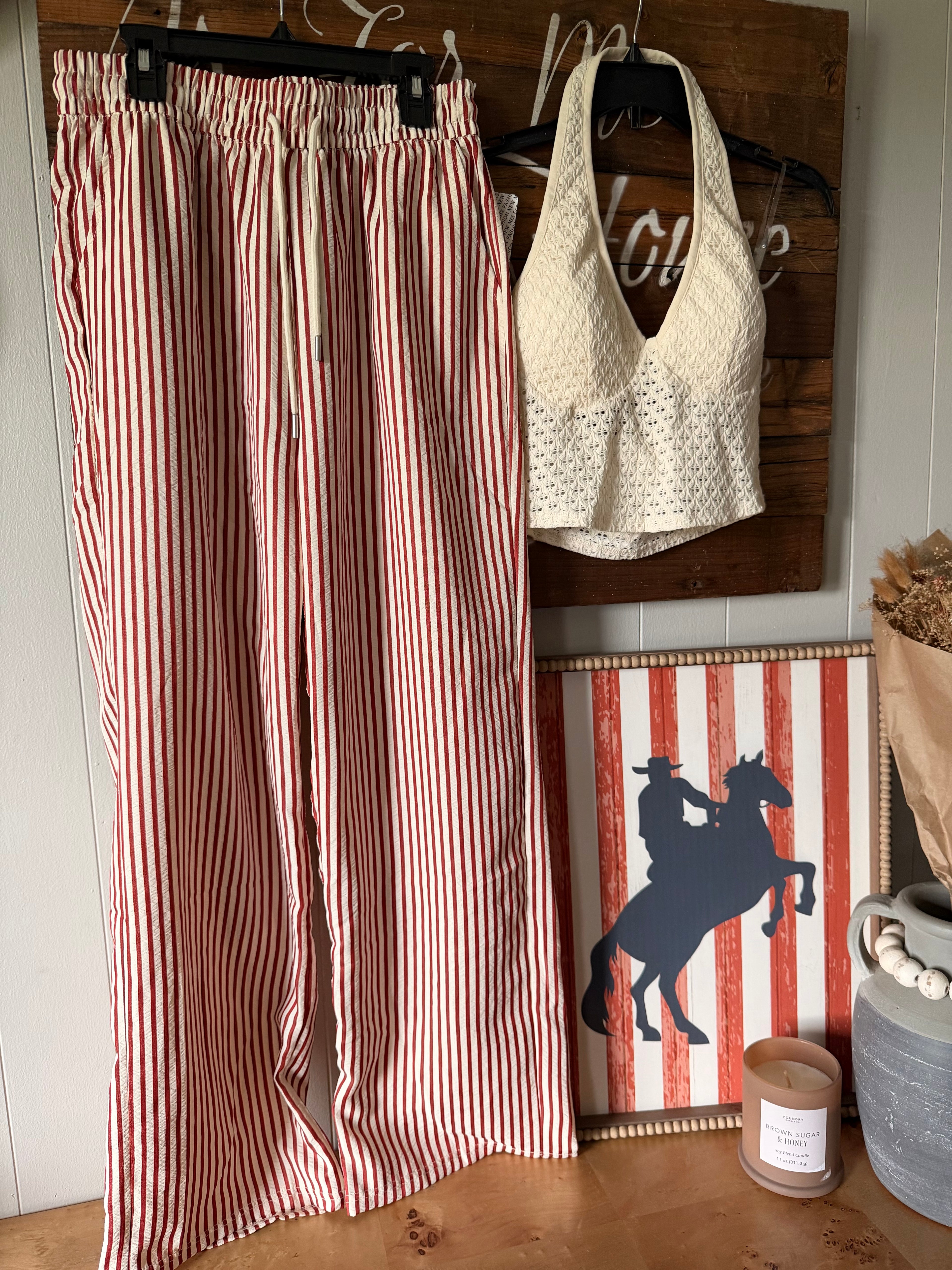 Rust color striped pants (M)