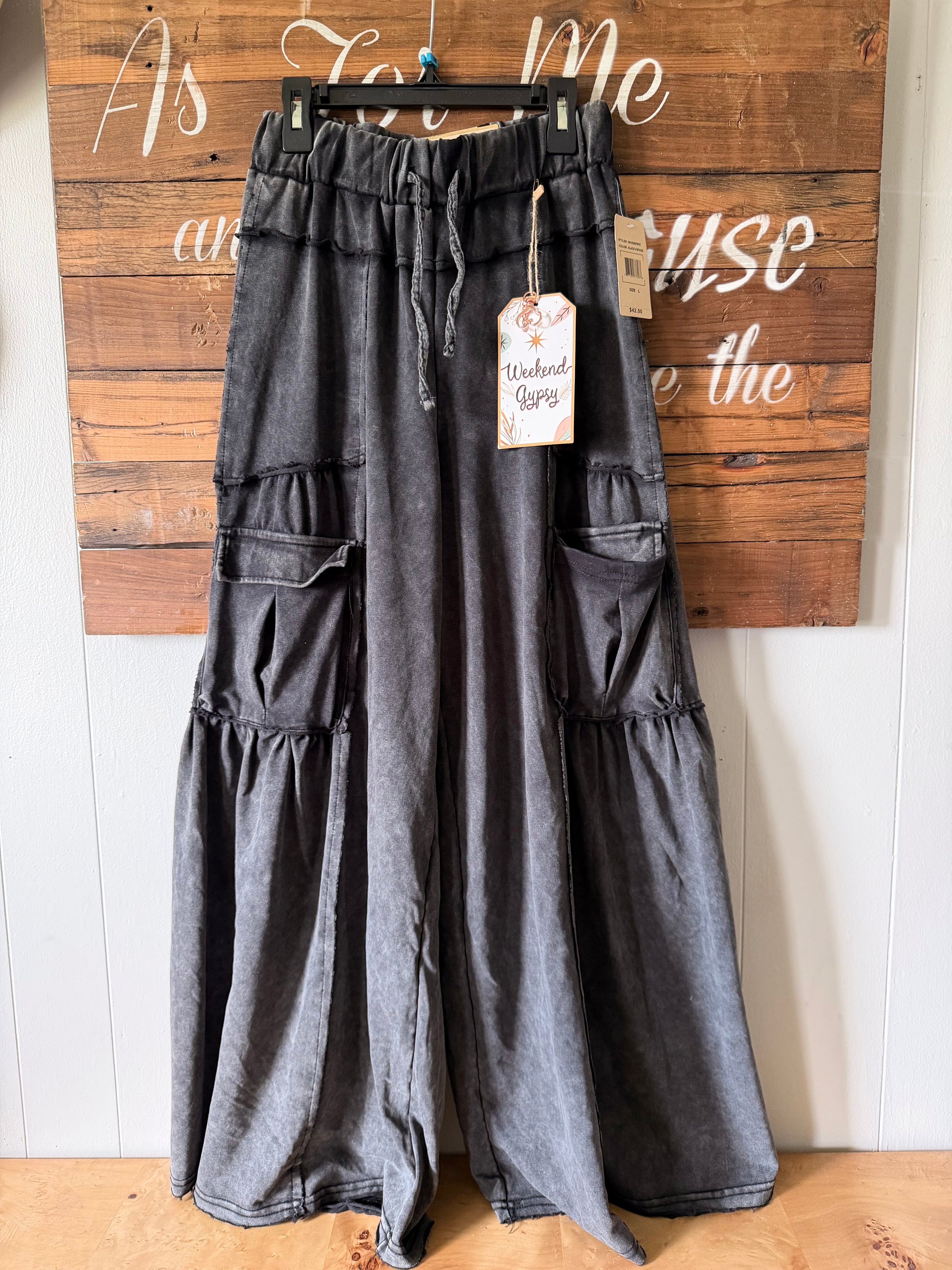 Acid washed wide leg pants (L)