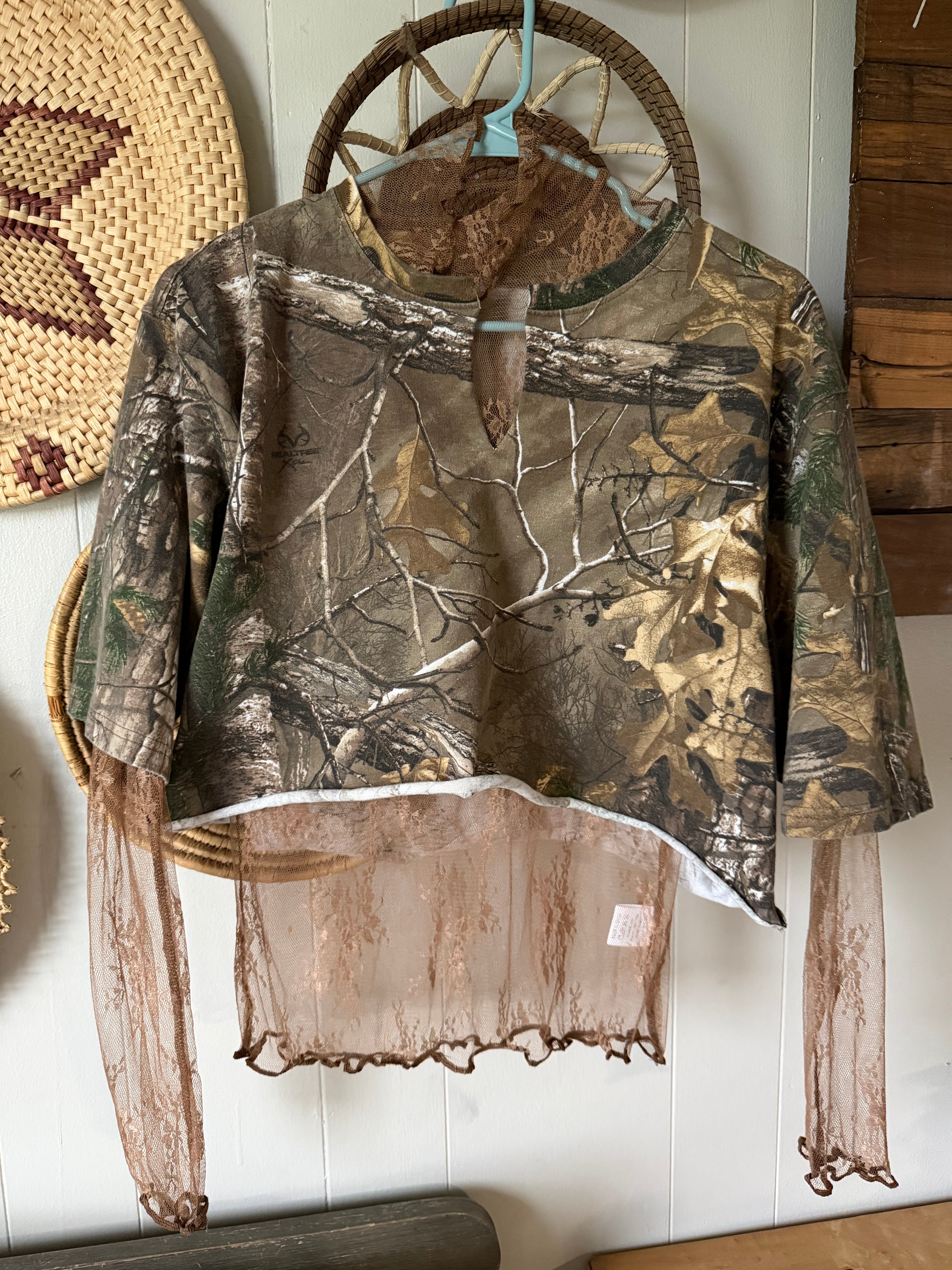 Custom cropped camo M/L fit