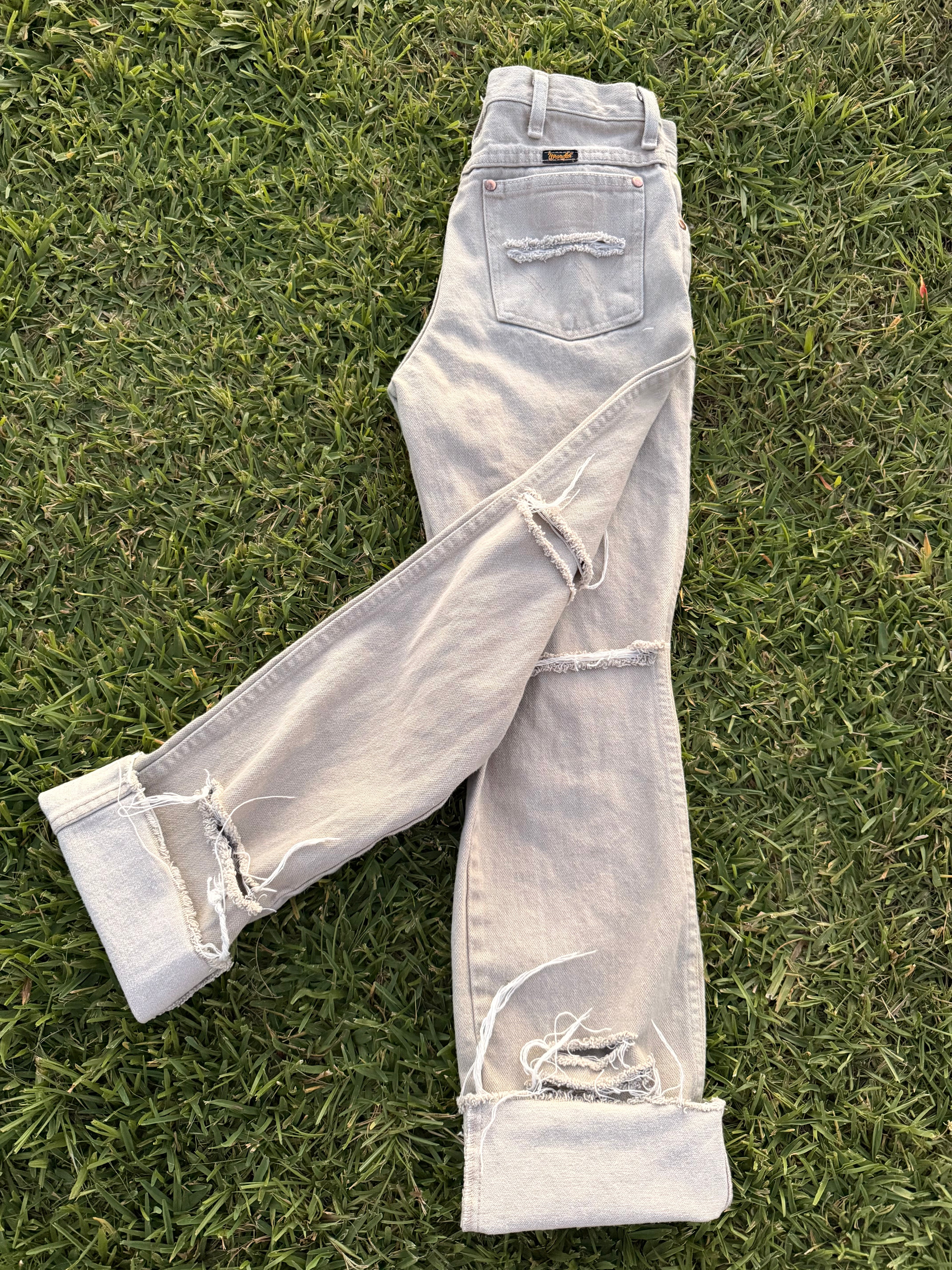 Custom distressed Wrangler size 27 waist
