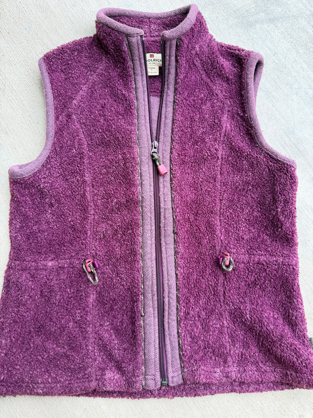 Vintage 🔥 Woolrich mock neck women's plum/purple sherpa fleece full-zip vest 🔥 small