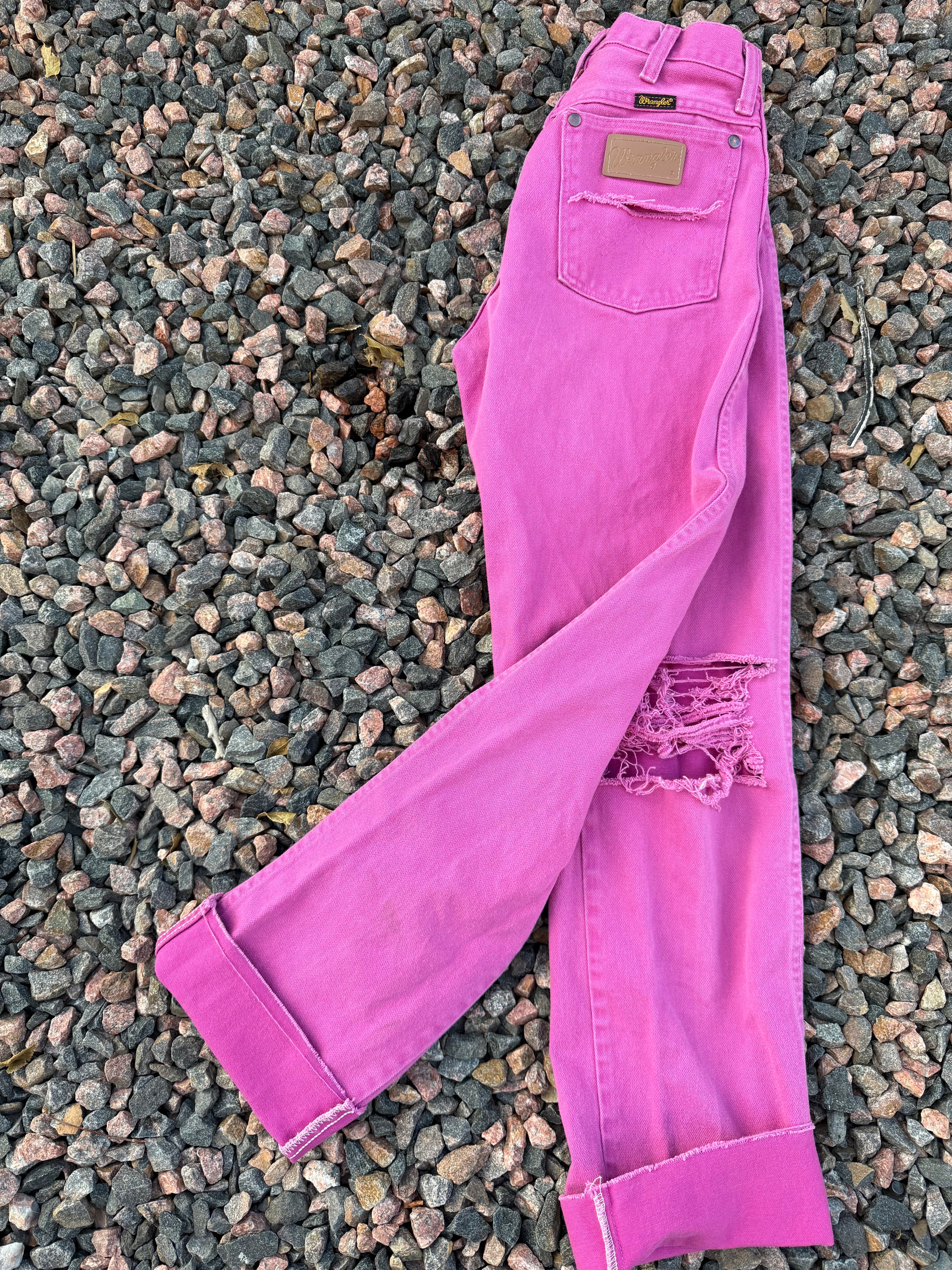 Stunning 🤩 fuschia vintage made in USA custom distressed wrangler