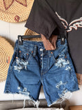 Custom distressed Levi’s dad shorts