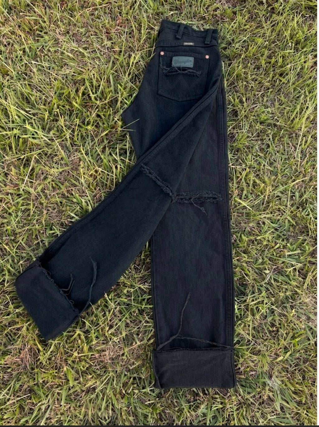 Custom distressed Wrangler denim 🦋🔥