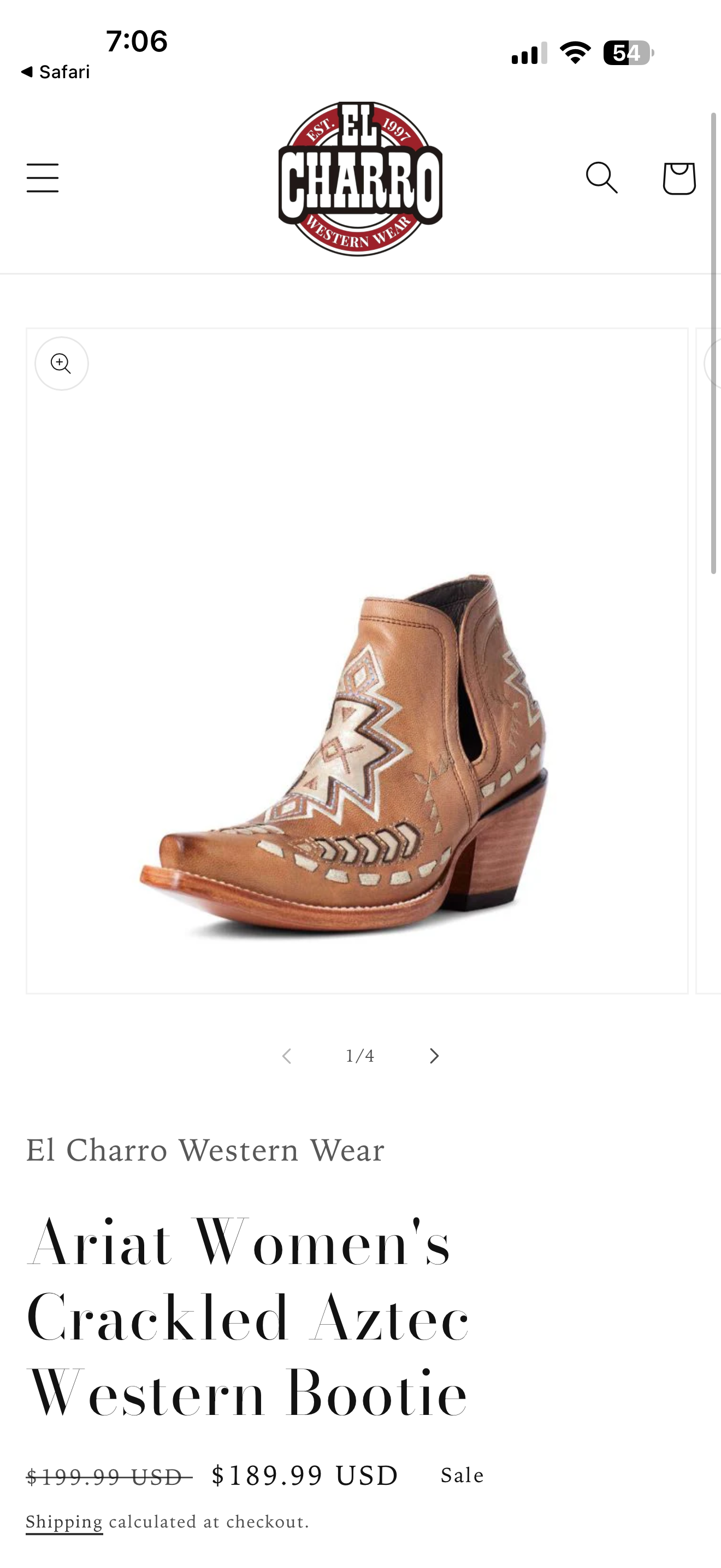 Ariat crackle Aztec bootie size 6