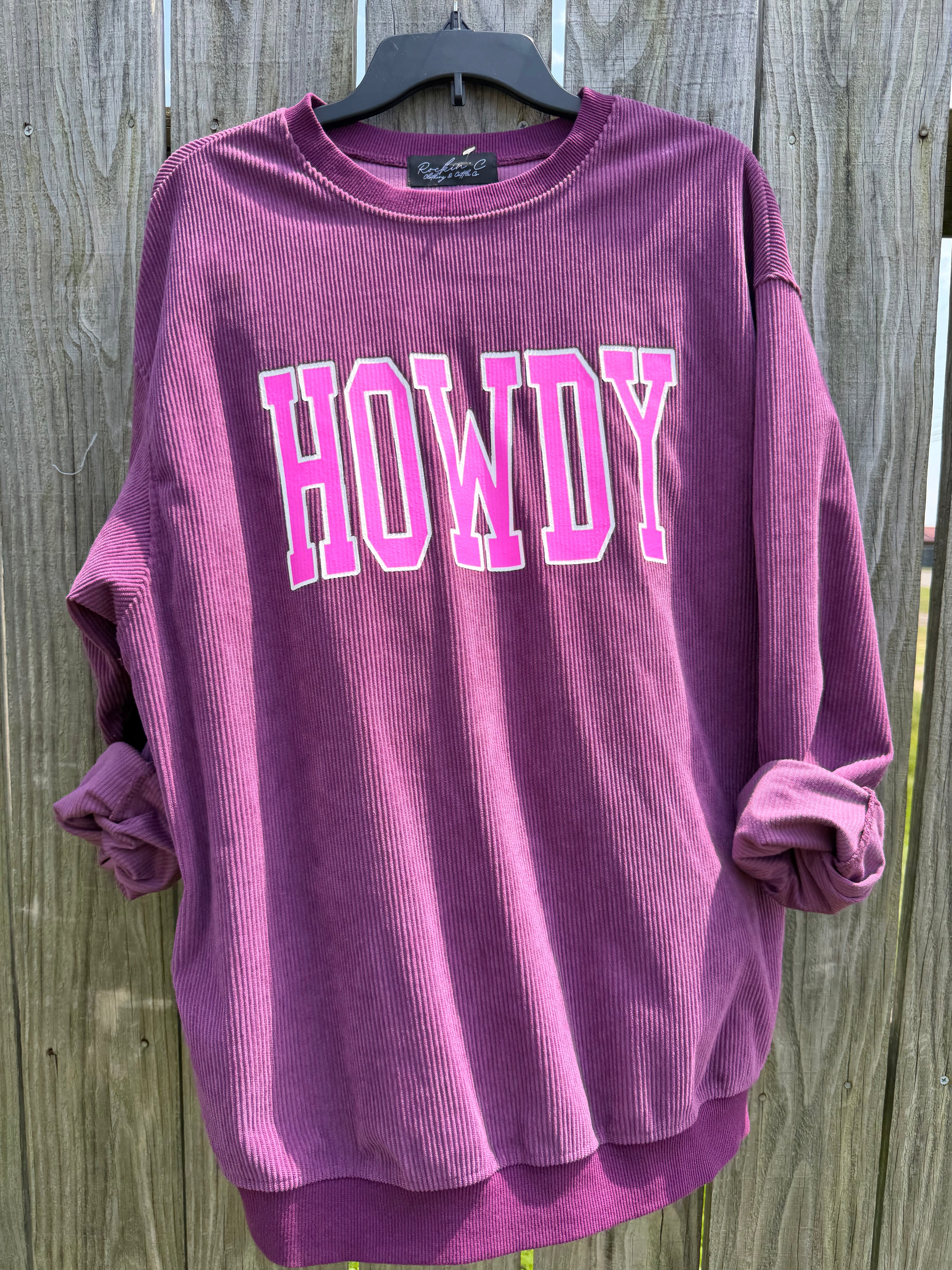 Purple ribbed western crew oversized