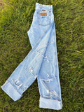 Ultra distressed custom light wash Wranglers 🔥🔥🔥