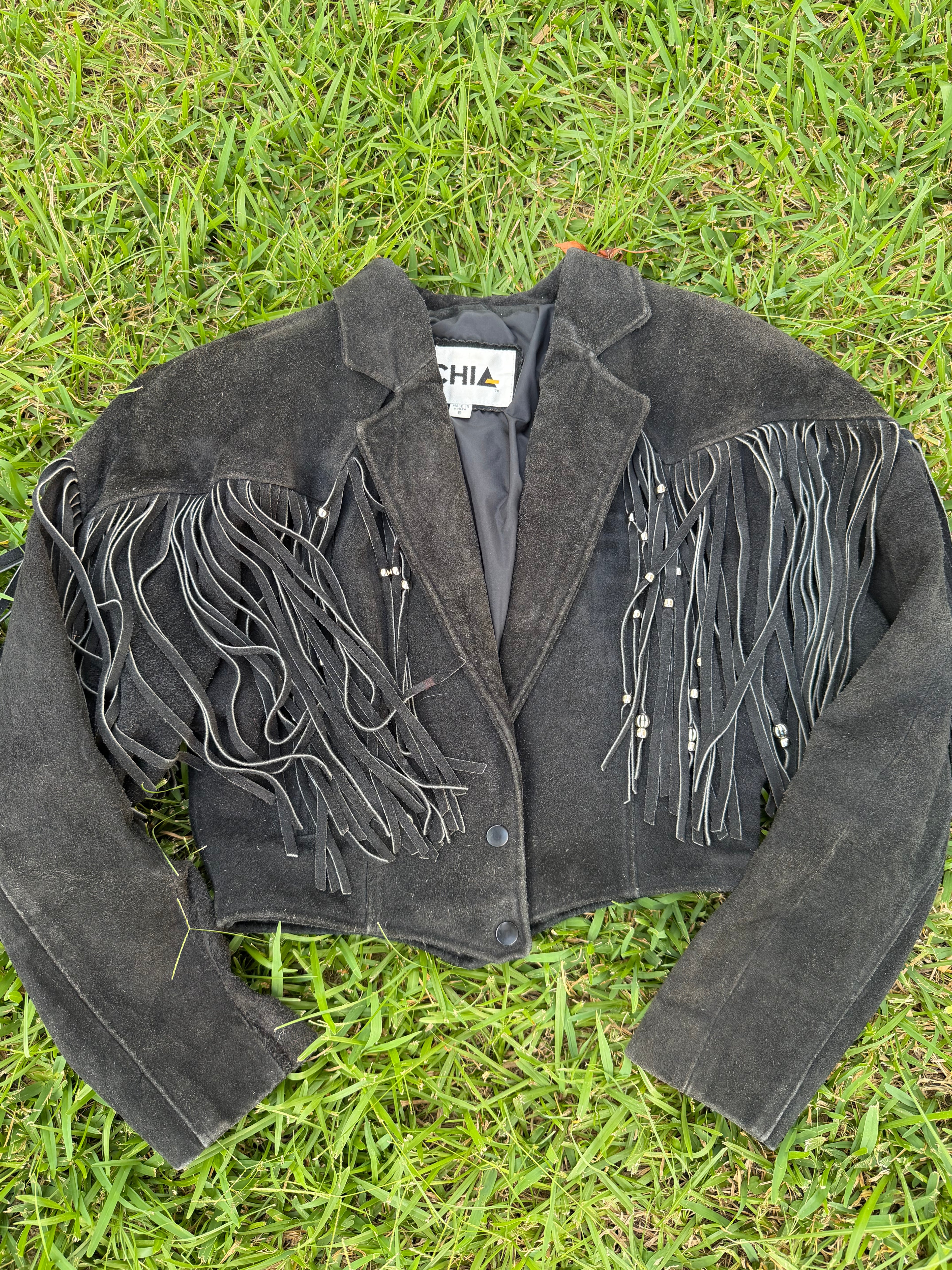 Stunning 80s vintage leather fringe jacket (s)