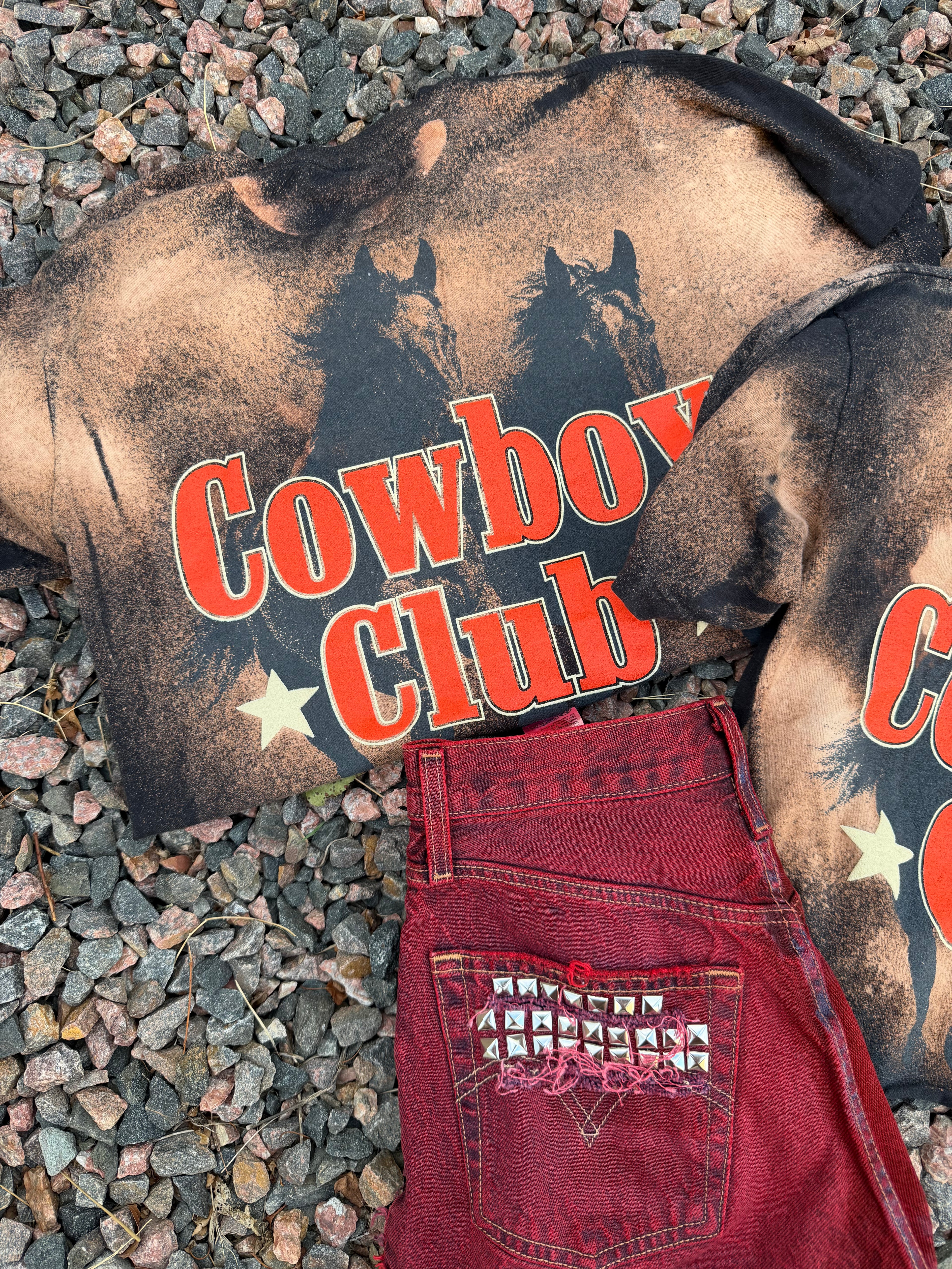 Custom acid wash COWBOY CLUB tee 🔥
