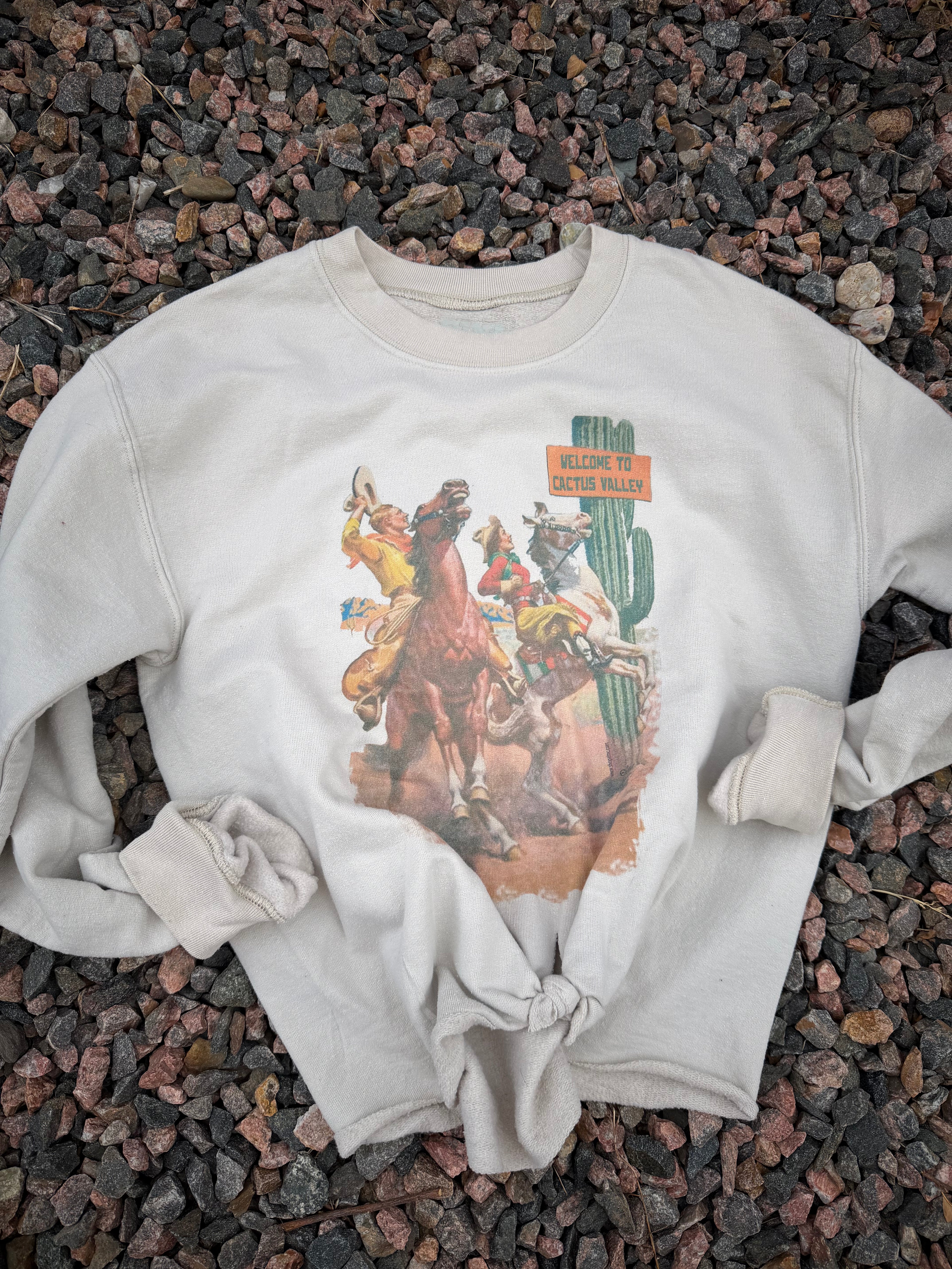 Custom revamped knotted western crew S/M fit