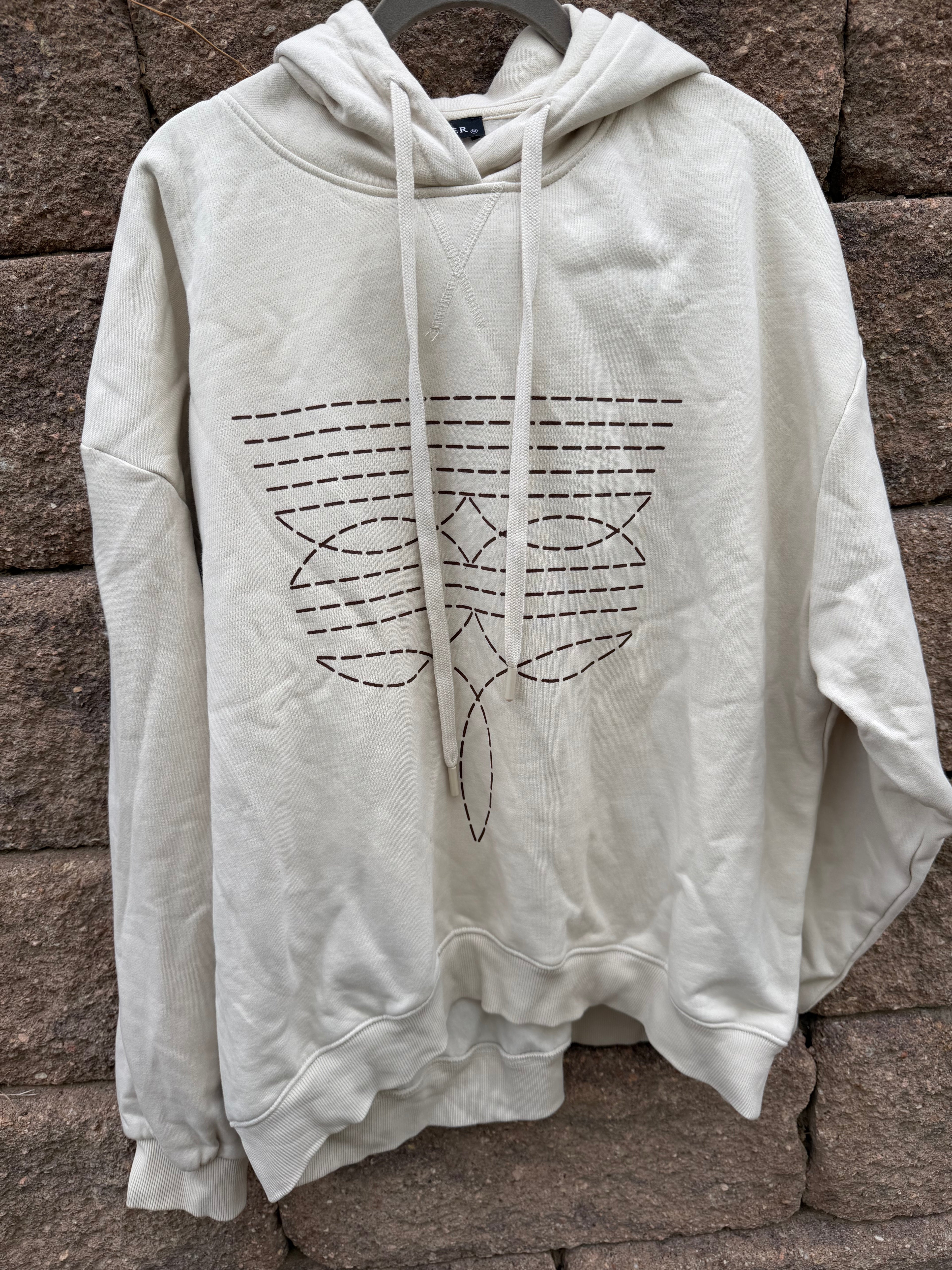 Oversized boot stitch hoodie (cream/brown) medium
