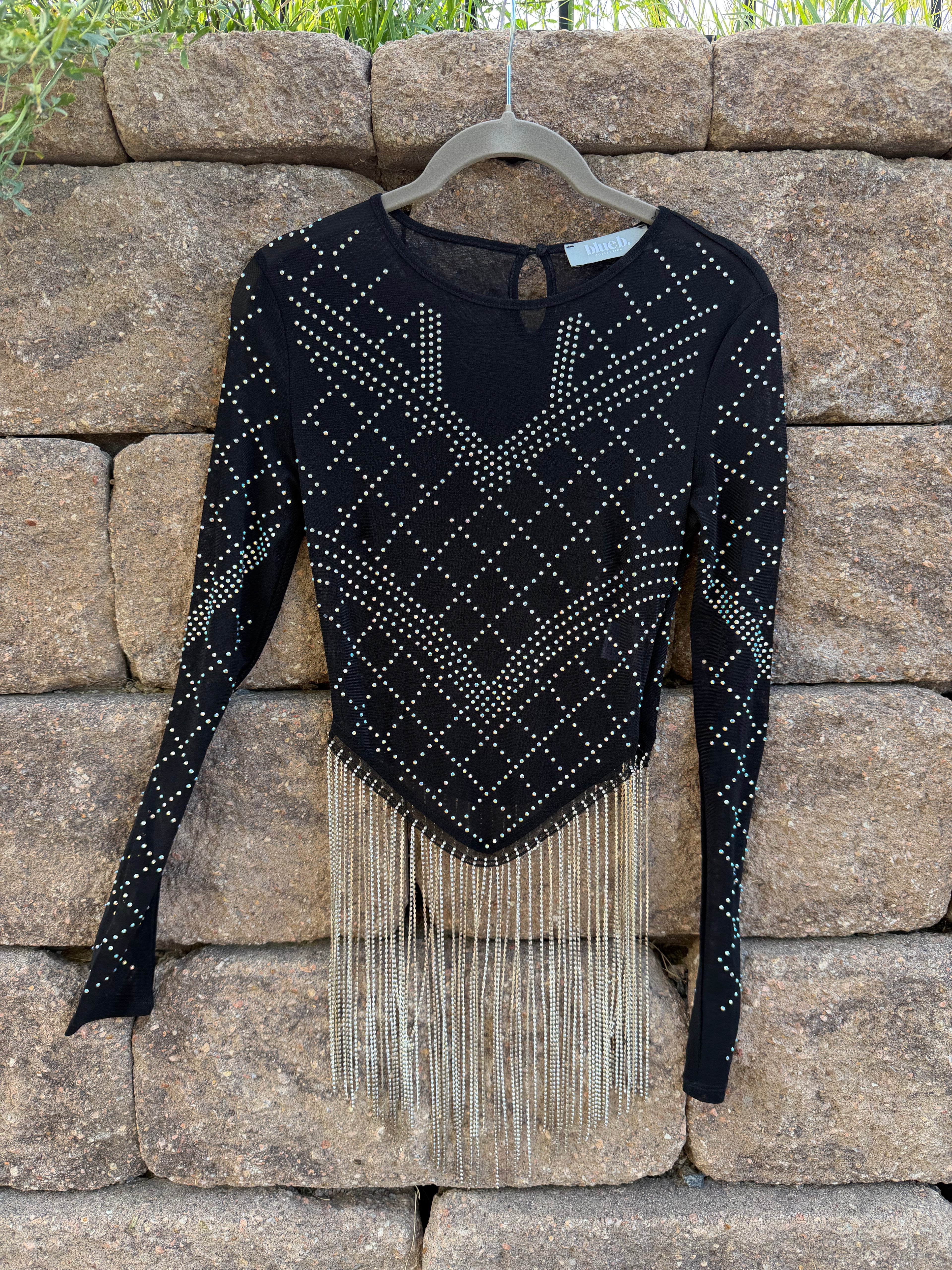 Blue B rhinestone mesh top 🔥 small
