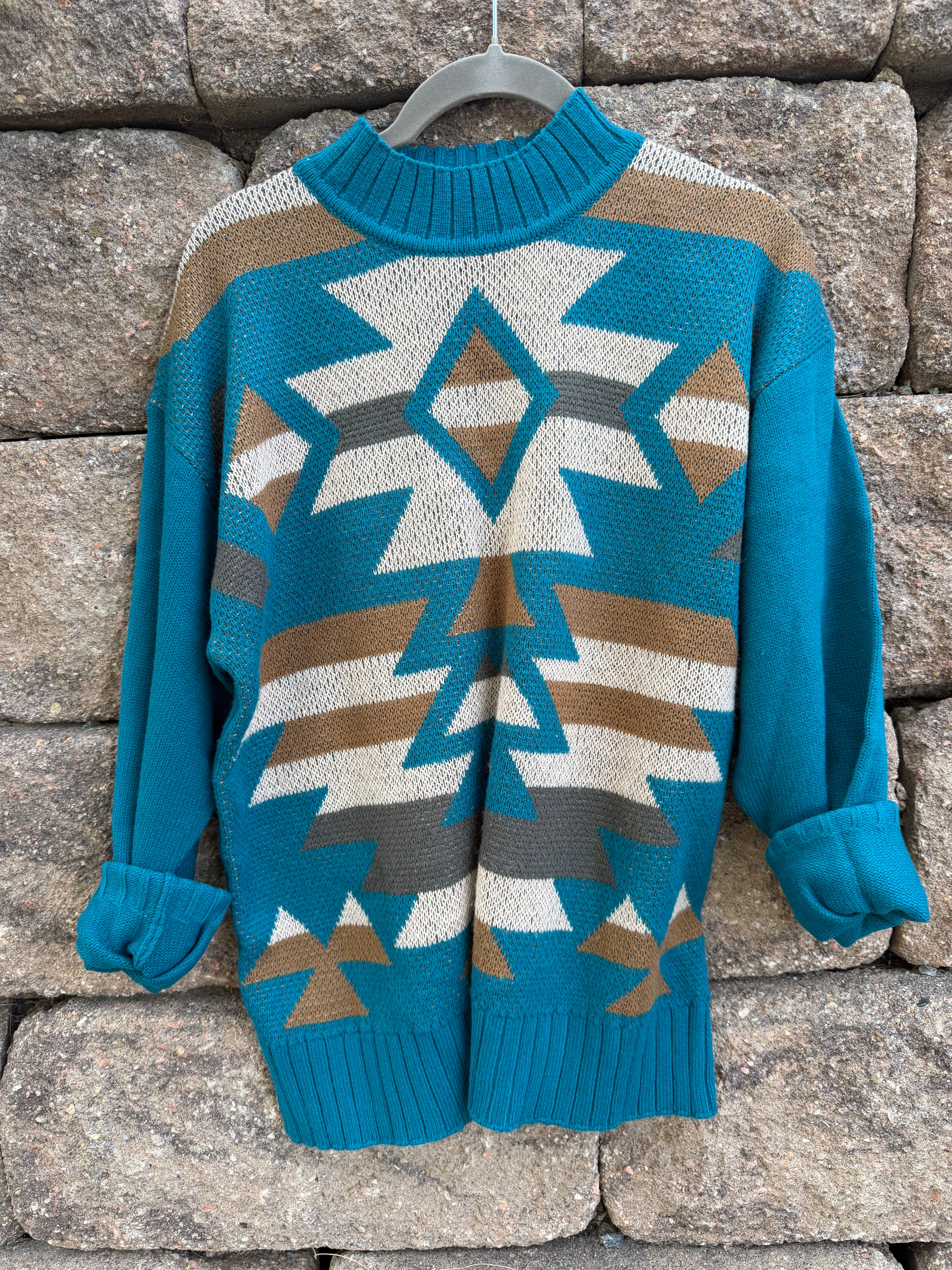 Western Aztec mock neck Sweater |