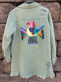 Oversized denim thunderbird 🔥 distressed jacket small
