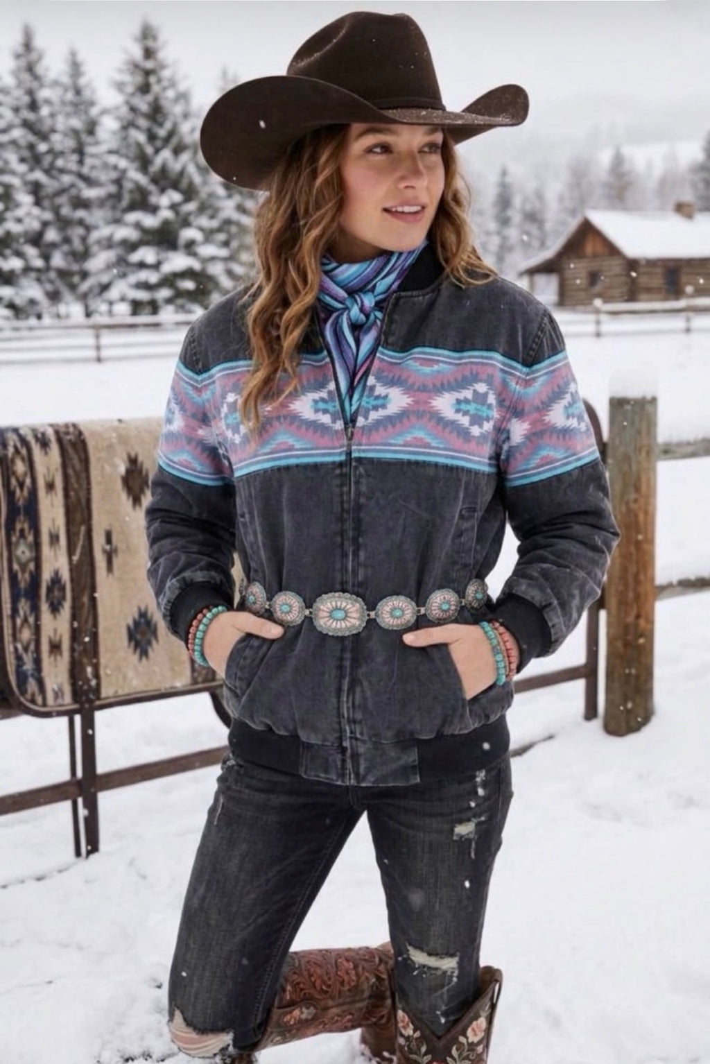 Stunning Vintage 🔥 style western bomber jacket small (oversized fit) can fit small/medium